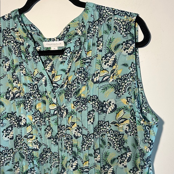 Charter Club, Woman’s Size 2X Floral Sleeveless Top - Blue and Yellow - Picture 3 of 8